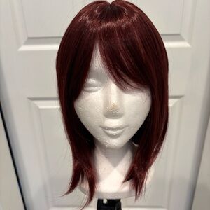 RED Shoulder Length Synthetic Bob Wig with Bangs! Partline. Burgandy Red! New!